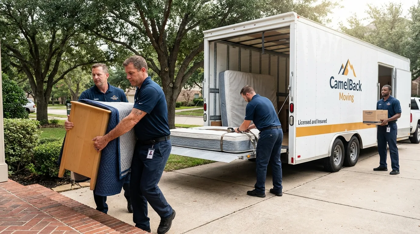Crew loading residential truck for cross-state move from Guthrie, OK