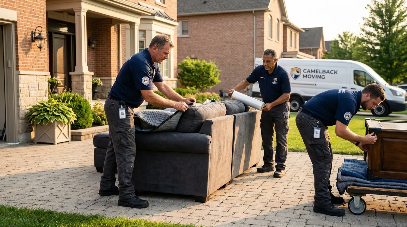 Large estate moving crew wrapping furniture in Guthrie, OK